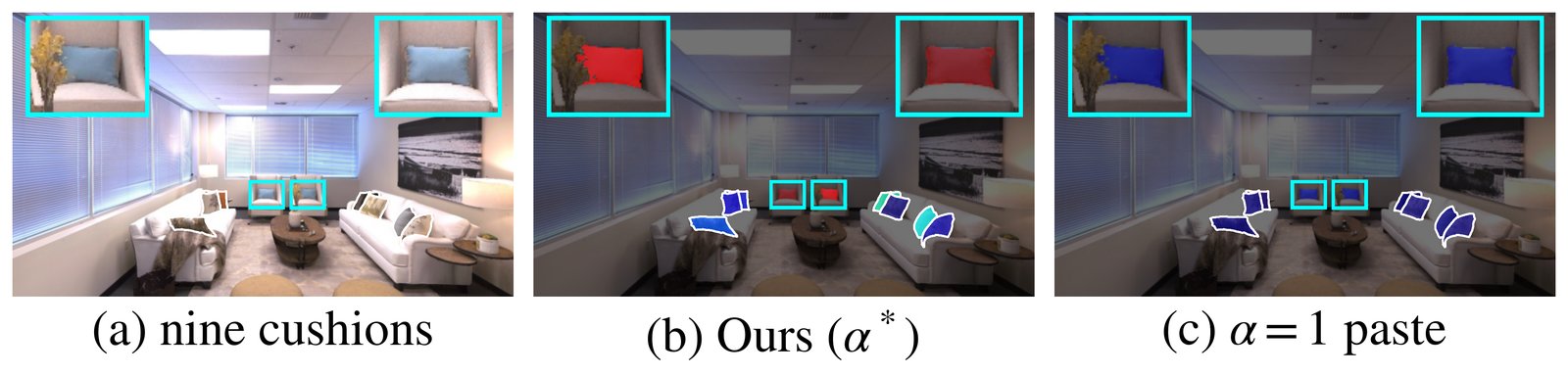 Instance-level discrimination of the blue cushions